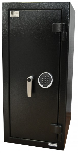 schwarzer verschlossener Wertschutzschrank mit elektronischem Tastenschloss
