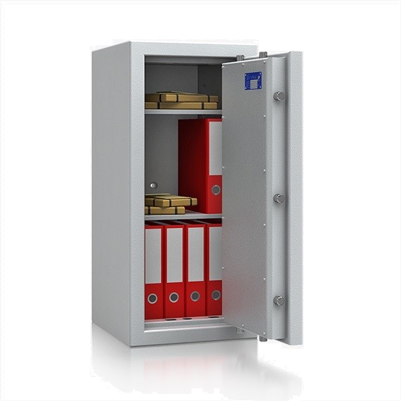 offener Tresor mit roten Aktenordnern