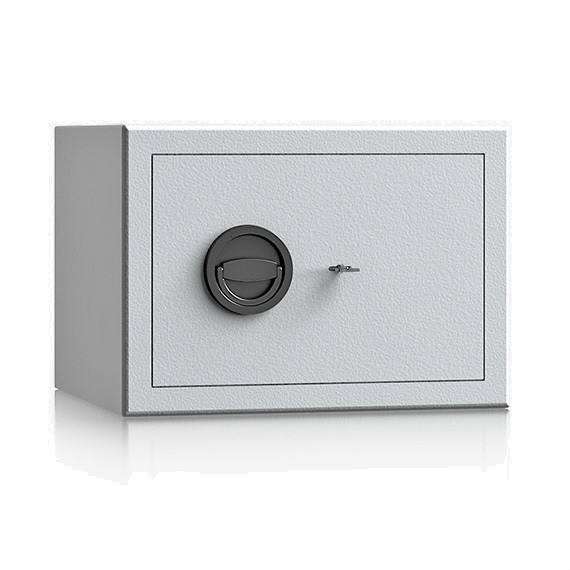 verschlossener Möbeltresor in grau
