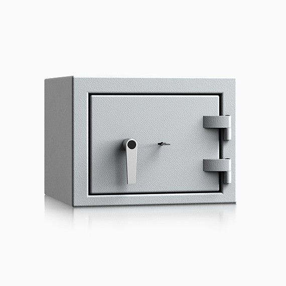 verschlossener feuerfester Safe in grau