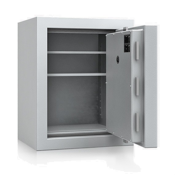 geöffneter Tresor mit ausgefahrenem Riegelwerk und 2 Fachböden