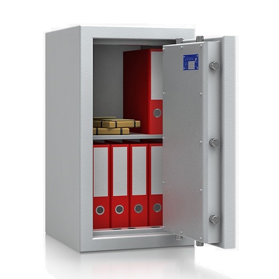 offener Tresor gefüllt mit roten Ordnern